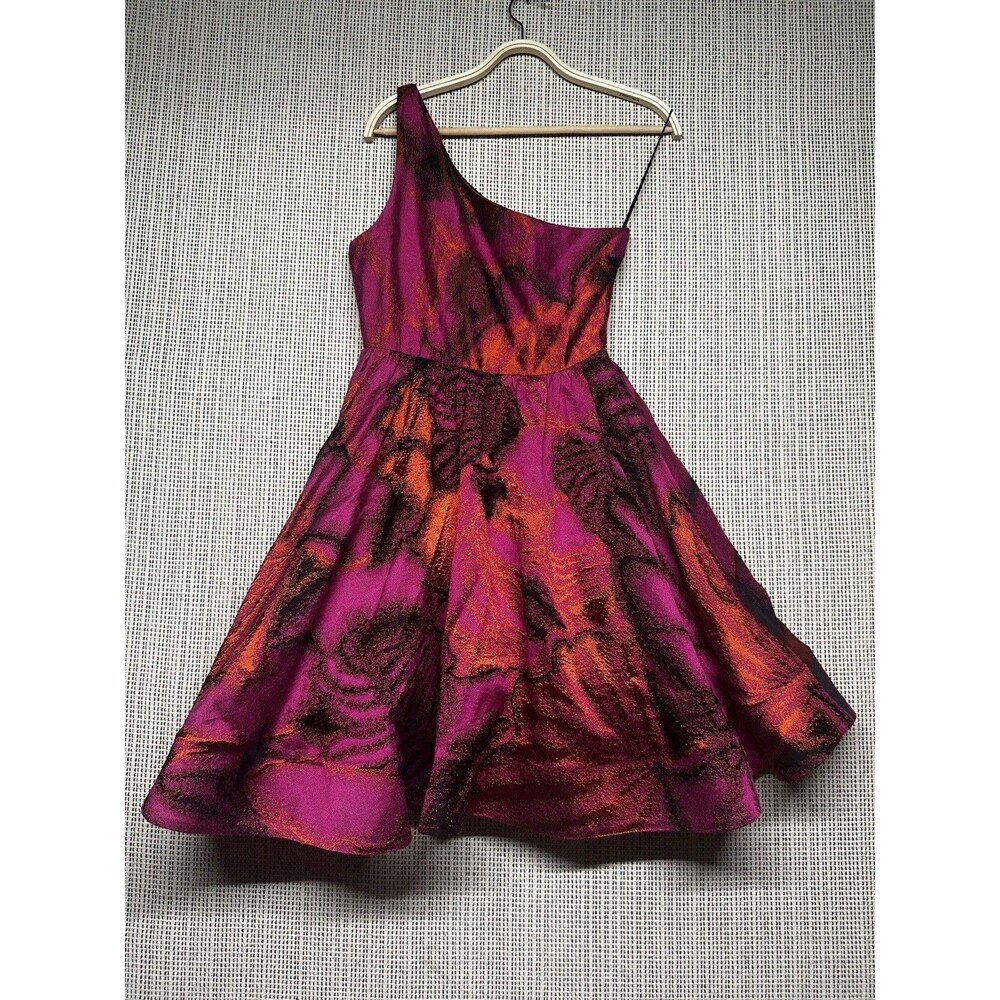 Alice + Olivia Dress One Shoulder Floral Jacquard Fit Flare Cocktail Pink